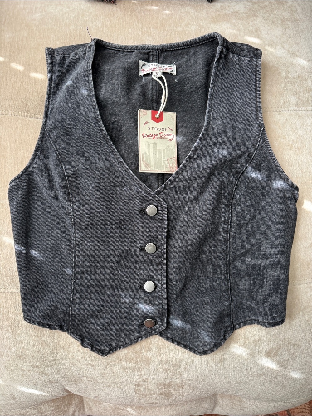 NWT Stoosh Vintage Denim Vest Black Wash Y2K – Size Large